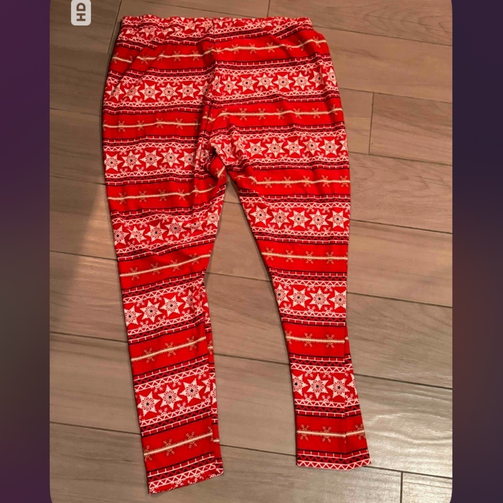 Women's Festive Red Patterned Leggings 1X